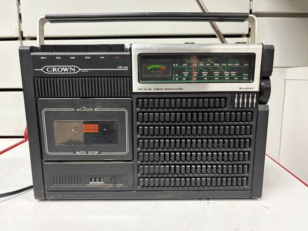Radiocassette Vintage CROWN CRC 545 - Made in Japan - 80s, TV, Hi-fi & Vidéo, Enlèvement ou Envoi, Utilisé, Radio