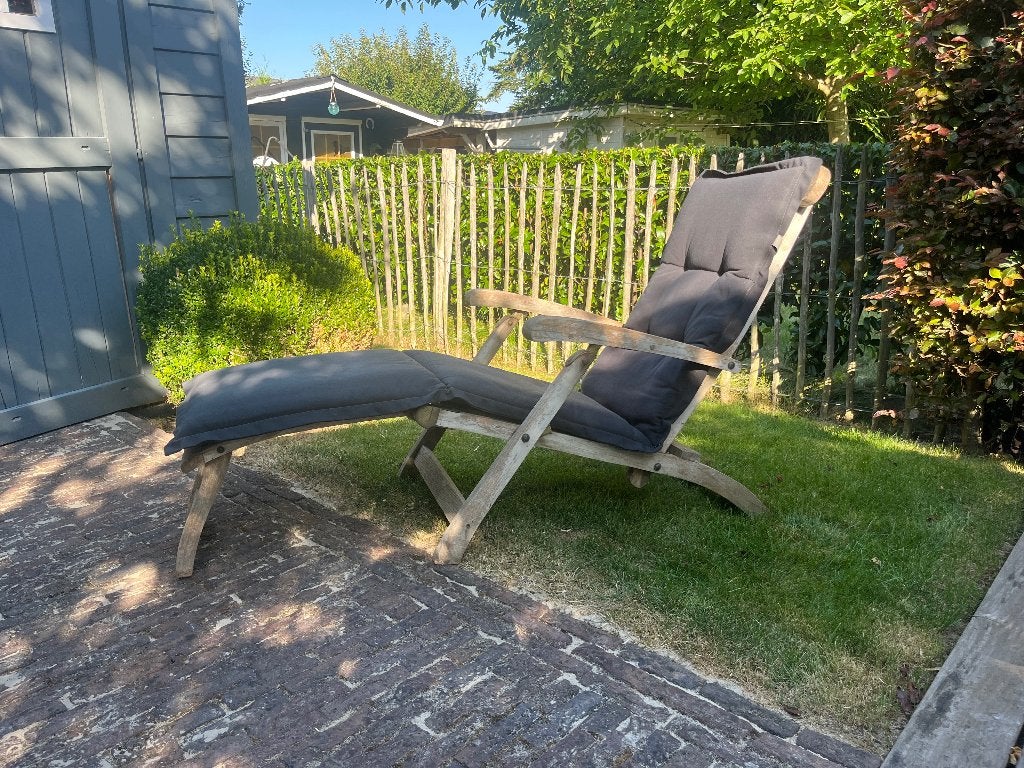 2 ligstoelen in teak, Tuin en Terras, Ophalen, Gebruikt, Teakhout, Verstelbaar