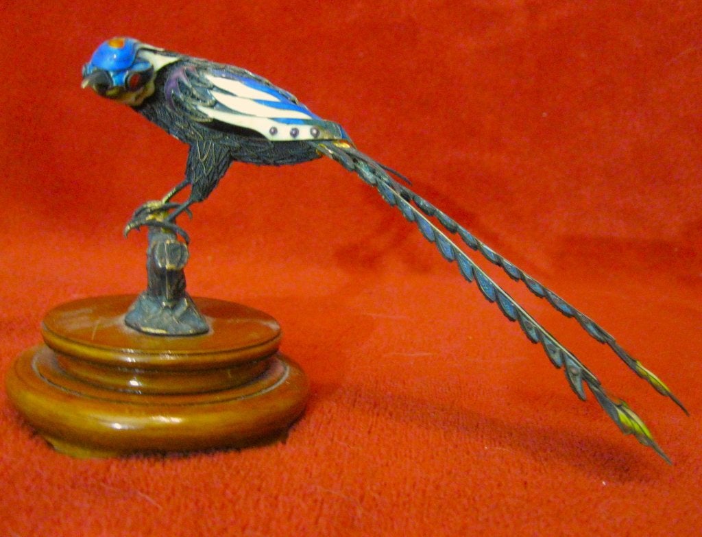 Antiek keizerlijk Russisch geëmailleerd zilveren vogel, Ophalen, Beeld, Zilver, Vogel