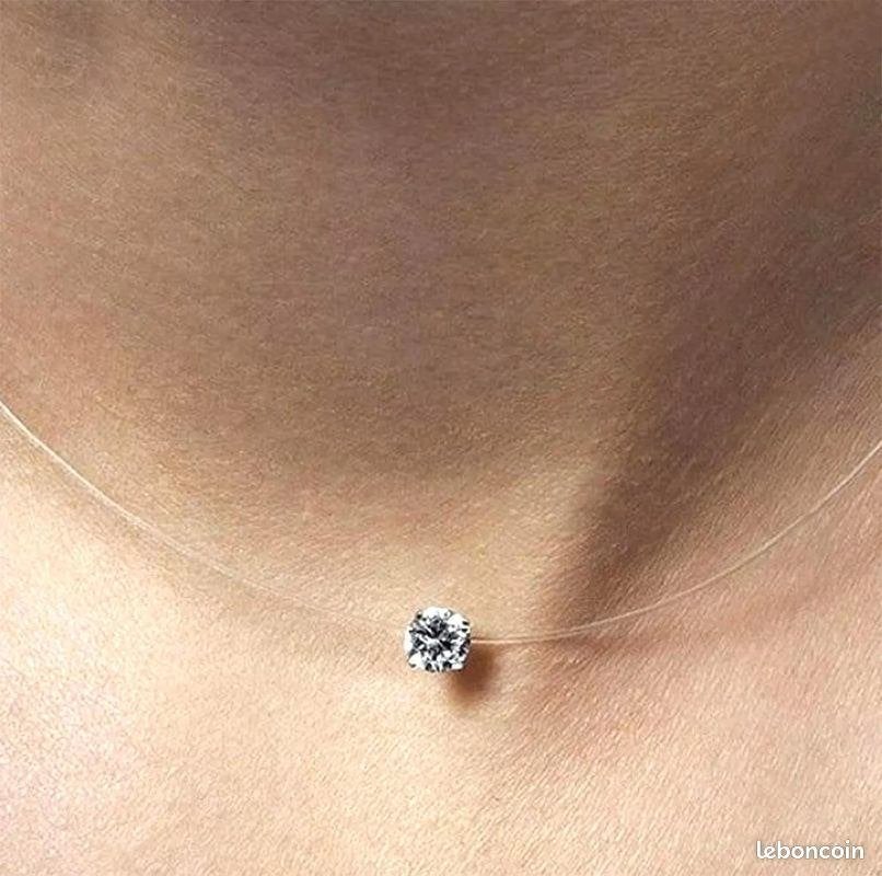 onzichtbare halsketting met diamant en zilver, Overige kleuren, Verzenden, Nieuw, Met edelsteen
