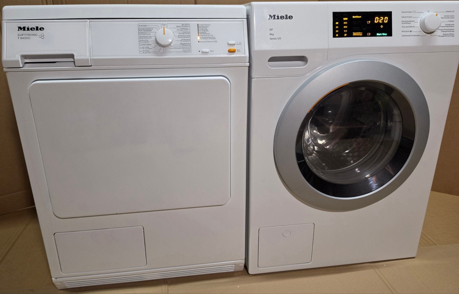 Miele W1 wasmachine 8kg + Miele condensdroogkast, 6 à 8 kg, Enlèvement ou Envoi, Utilisé, 85 à 90 cm