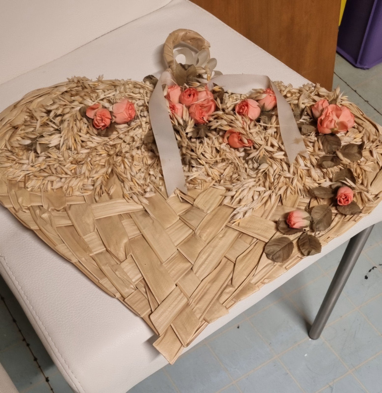 coeur en rafia garni de fleurs séchées, Enlèvement