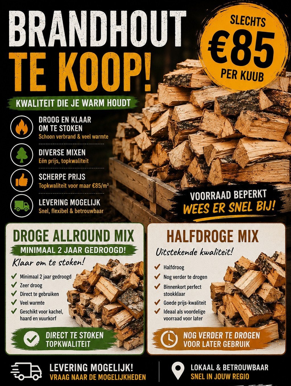 Droog Brandhout, Tuin en Terras, Ophalen of Verzenden