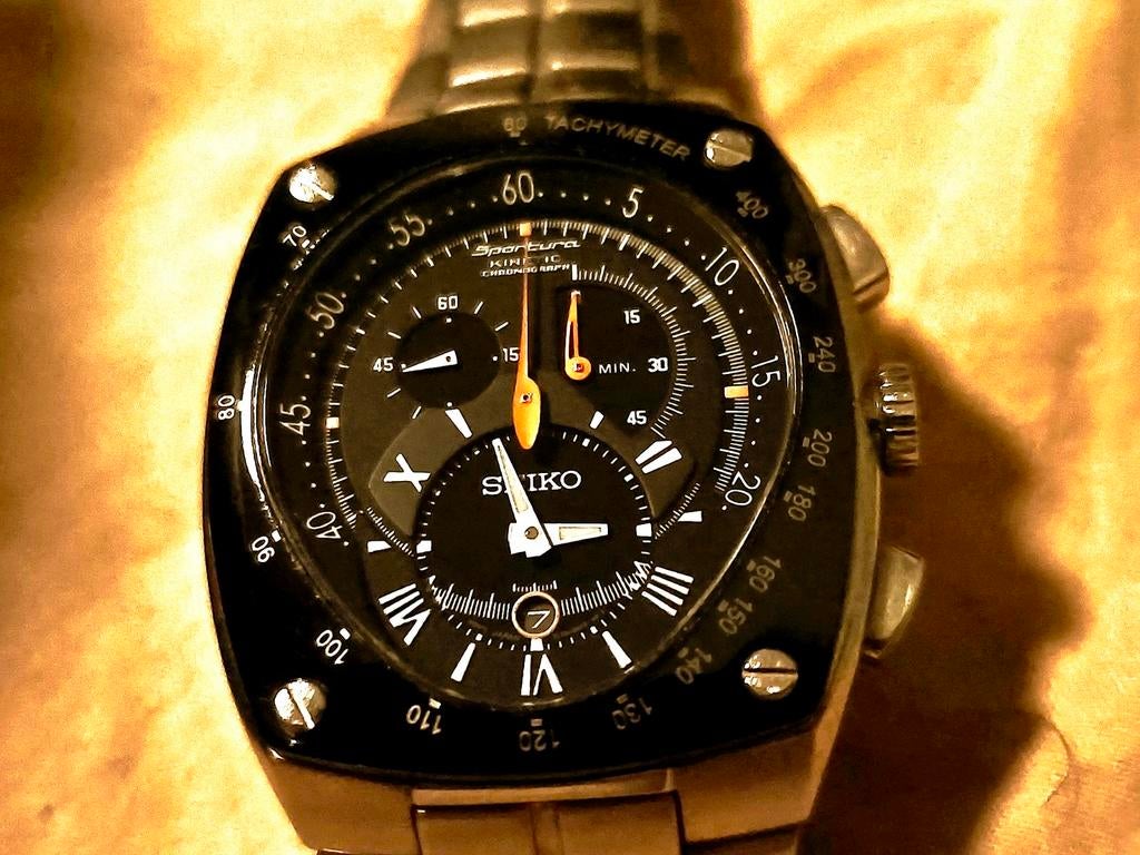 Seiko sportura kinetic chronograph, rare model, Staal, Polshorloge, Ophalen of Verzenden, Zo goed als nieuw