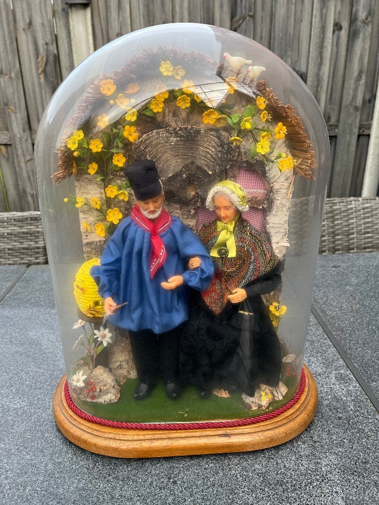 Cloche en verre avec fermier et femme du fermier, Antiquités & Art, Enlèvement