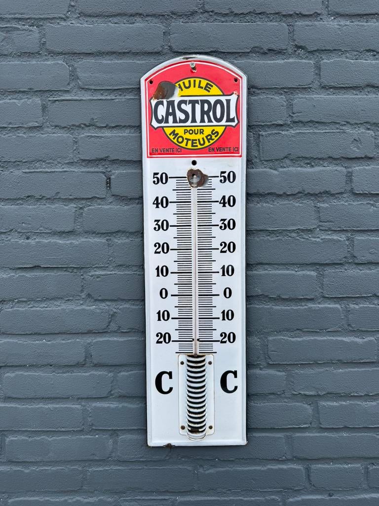 Thermomètre publicitaire CASTROL en émail ancien, Enlèvement ou Envoi