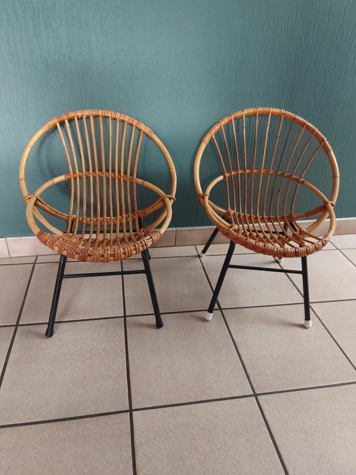 2 fauteuils enfants vintage Rotin année 50/60, Enlèvement, Comme neuf, Rotin
