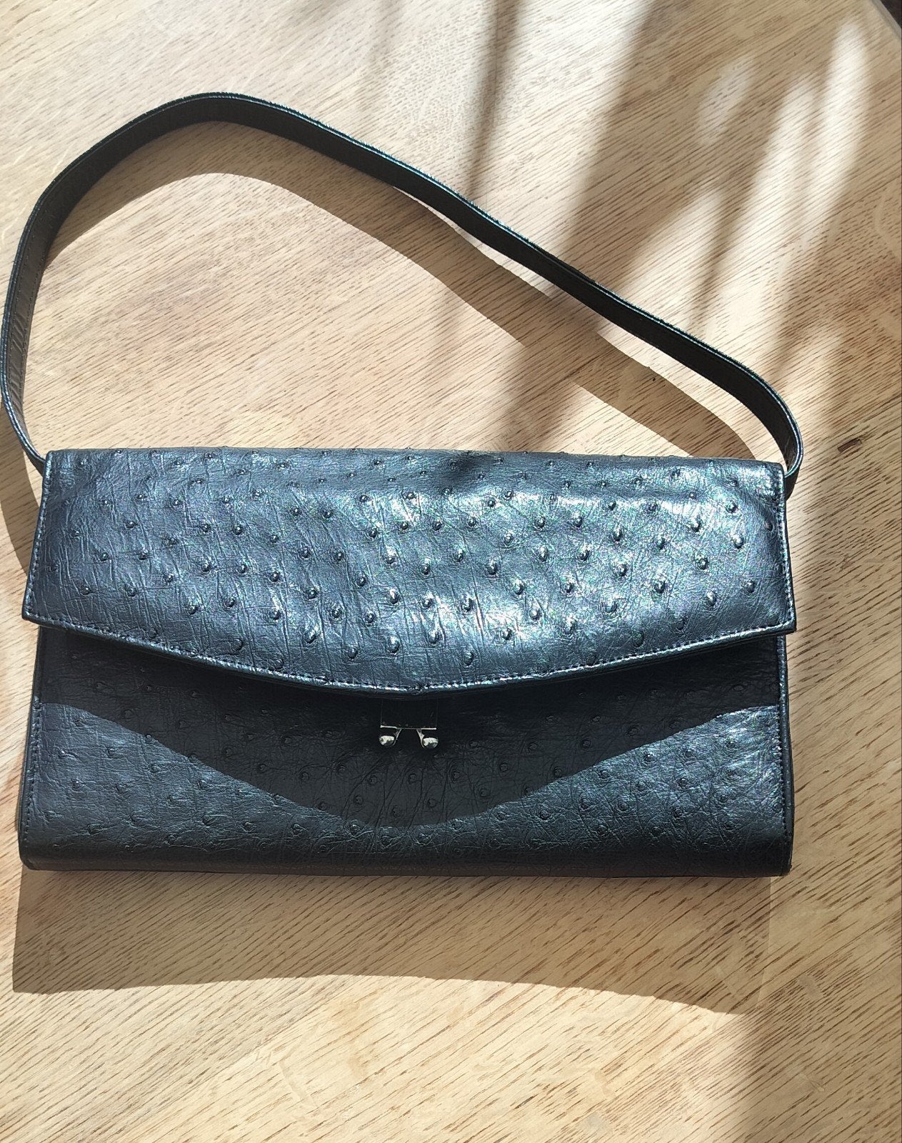 dames handtas 'clutch' , echt struisvogelleer, Ophalen of Verzenden, Zo goed als nieuw, Zwart, Handtas