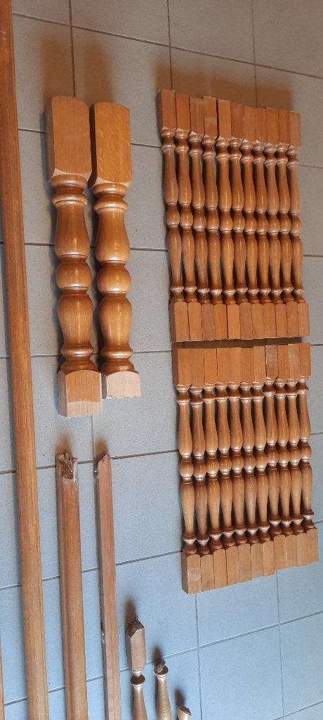Eiken trapspijlen, steunpilaren en leuningen, Doe-het-zelf en Bouw, Ladders en Trappen, Ophalen, Gebruikt, Trap