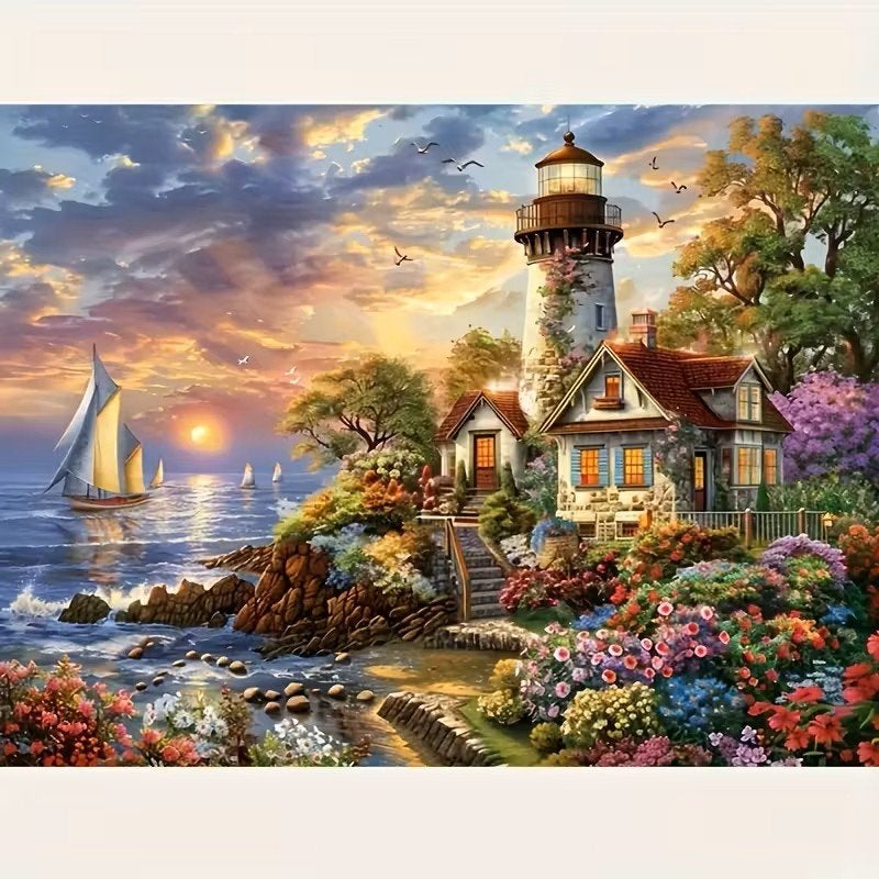Peinture au diamant 40x50 cm Coastal Beach House n 32, Neuf, Multicolore, Diamond painting, Autres matériaux