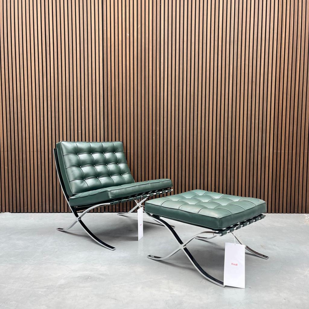 Knoll Barcelona chair (evt. met ottoman) Bauhaus green