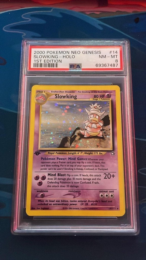 Slowking [1st Edition] #14 Pokemon Neo Genesis PSA8, Hobby en Vrije tijd, Ophalen, Nieuw, Losse kaart, Foil