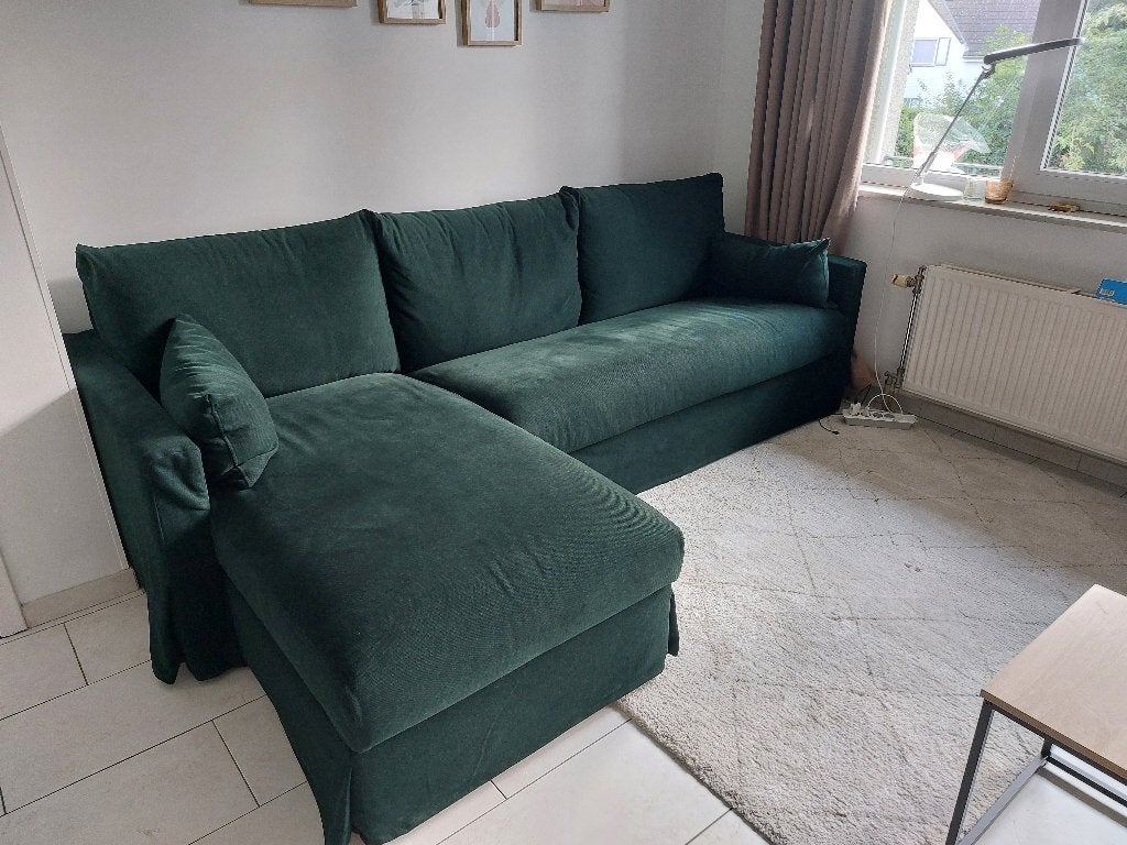 HYLTARP Canapé IKEA avec méridienne (vert foncé), 250 à 300 cm, Banc d'angle, Comme neuf, Enlèvement