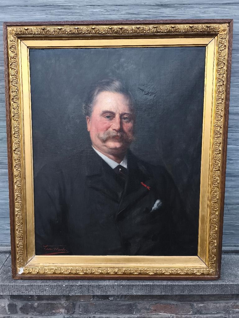 Huile sur toile portrait homme signe Léon herbo, Enlèvement