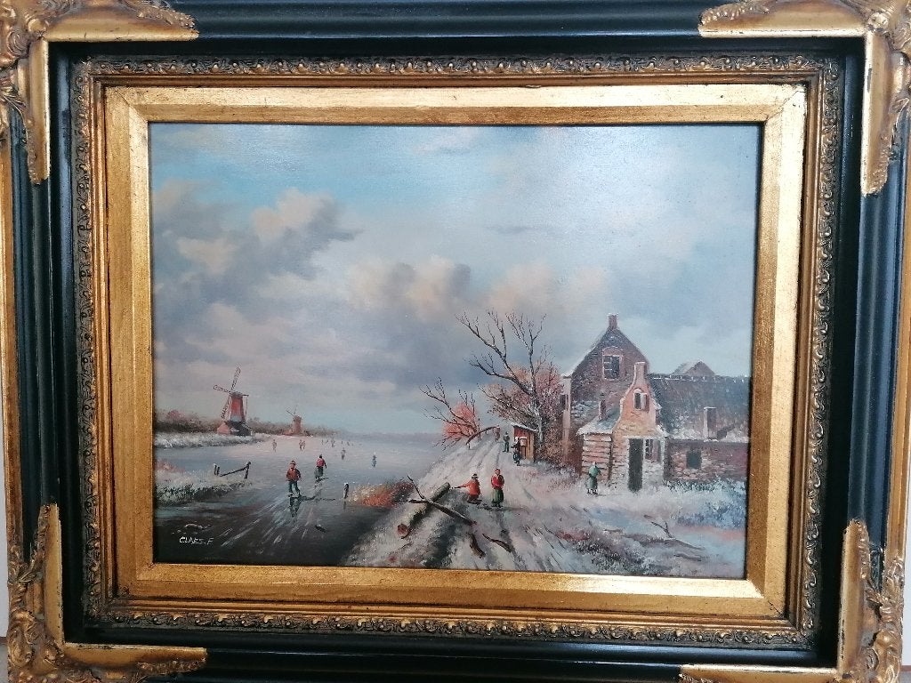 Schilderij Winterlandschap, Enlèvement, Panneau
