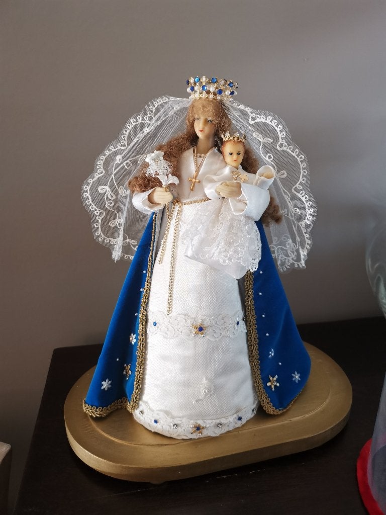 Mariabeeld met Jezus onder stolp, Antiek en Kunst, Ophalen