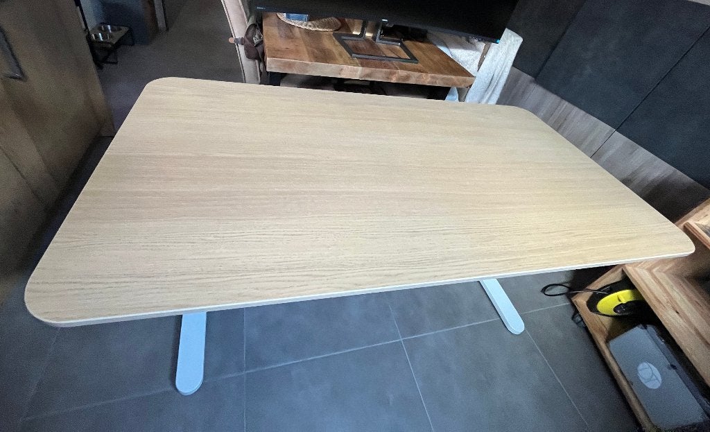 Bureau: Eik fineer/Wit 160x80cm, Maison & Meubles, Bureaux, 160 cm, Bureau d'écolier, Métal, Comme neuf