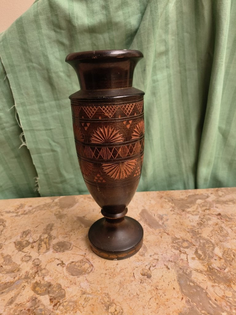 Vintage houten vaasje met hand gemaakt (25 cm hoog), Fait main, 25 cm, Utilisé, Bois