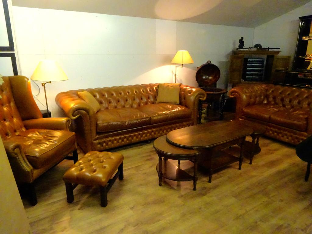 ECHTE Chesterfield salon - 3 + 2 + 1-zit Springvale leather, Antiek en Kunst, Antiek | Meubels | Stoelen en Sofa's, Ophalen