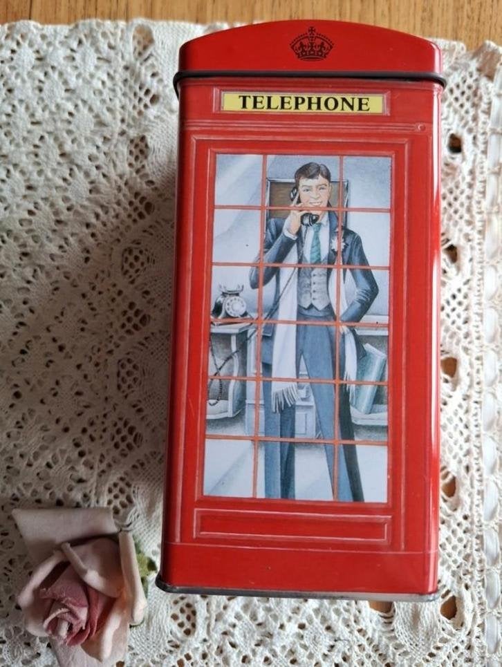 Engelse rode telefoon spaarpot blik, Bentley's of London, Gebruikt, -, -, Ophalen of Verzenden