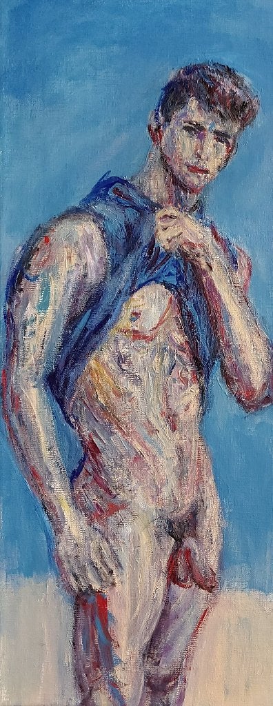 mooi schilderij op doek - mannelijk naakt, Antiek en Kunst, Kunst | Schilderijen | Modern, Acrylverf, Gesigneerd, Ophalen of Verzenden