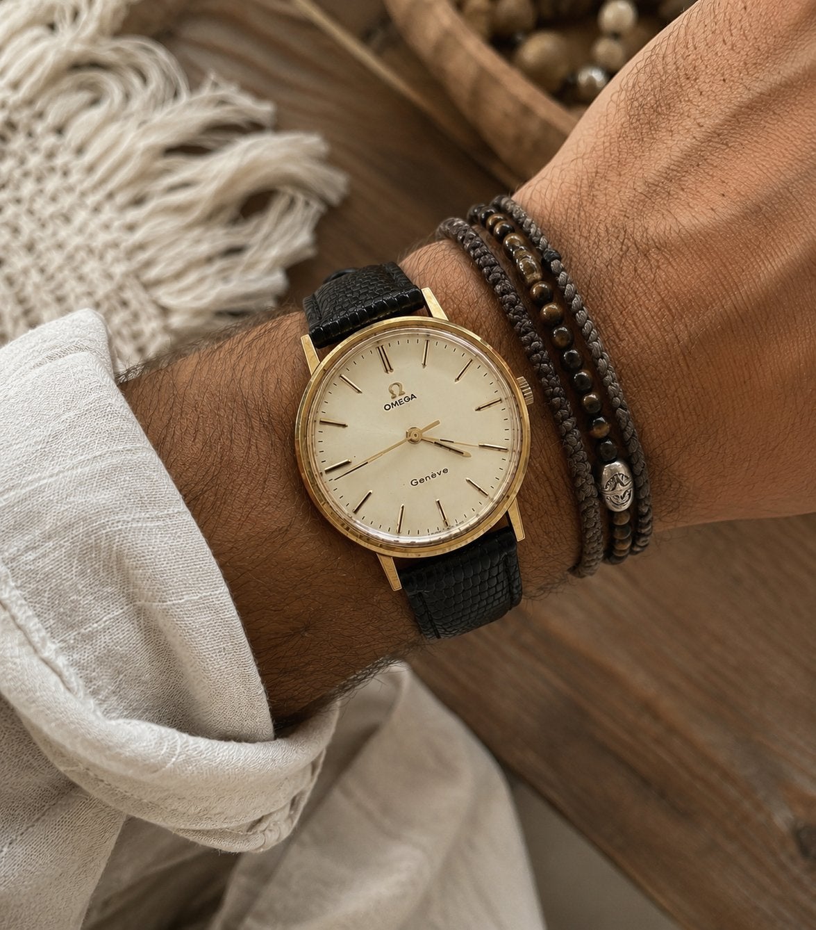 Omega Geneve 1966 Cal 601, Montre-bracelet, Enlèvement ou Envoi, Cuir, Acier