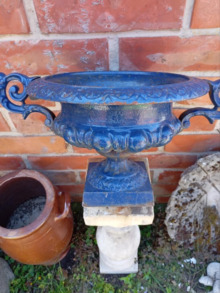 Beau vieux vase de jardin français en fonte émaillée, Jardin & Terrasse, Enlèvement, Utilisé