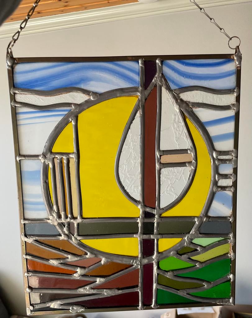 Vintage glas in lood nevens maurits expo 58, Enlèvement ou Envoi, Comme neuf, Vitrail