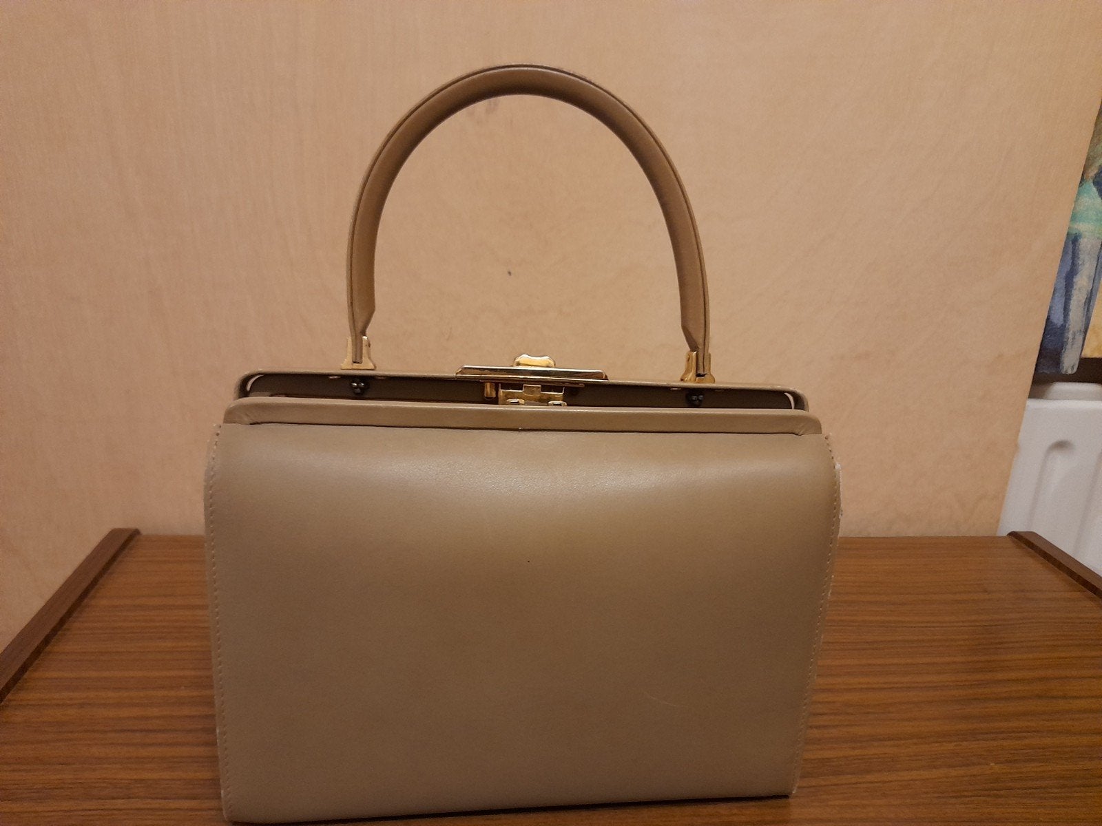 sac à main rigide style annee 50/60, Enlèvement, Utilisé, Beige, Sac à main