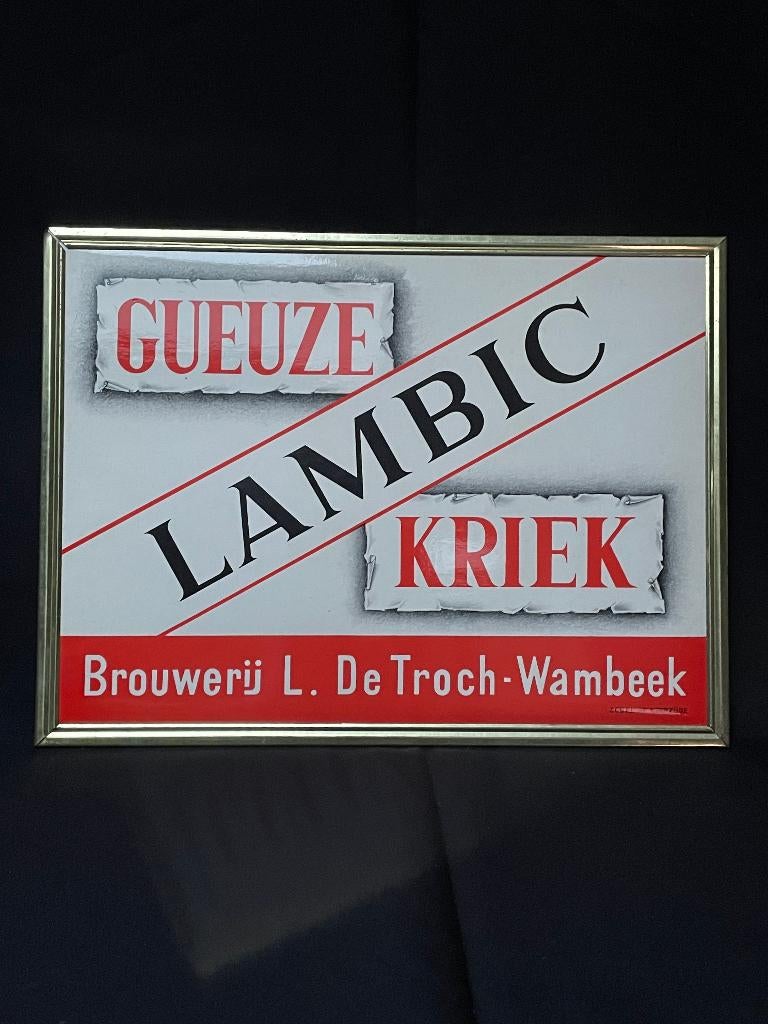 reclamebord Gueuze Lambic Kriek De Troch Wambeek, Verzamelen, Ophalen, Zo goed als nieuw, Reclamebord, Plaat of Schild, Overige merken