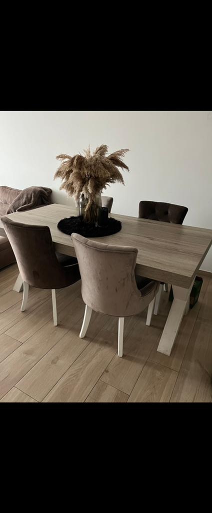 Eettafel + salontafel set + 4 stoelen, Huis en Inrichting, Tafels | Eettafels, Ophalen, Zo goed als nieuw