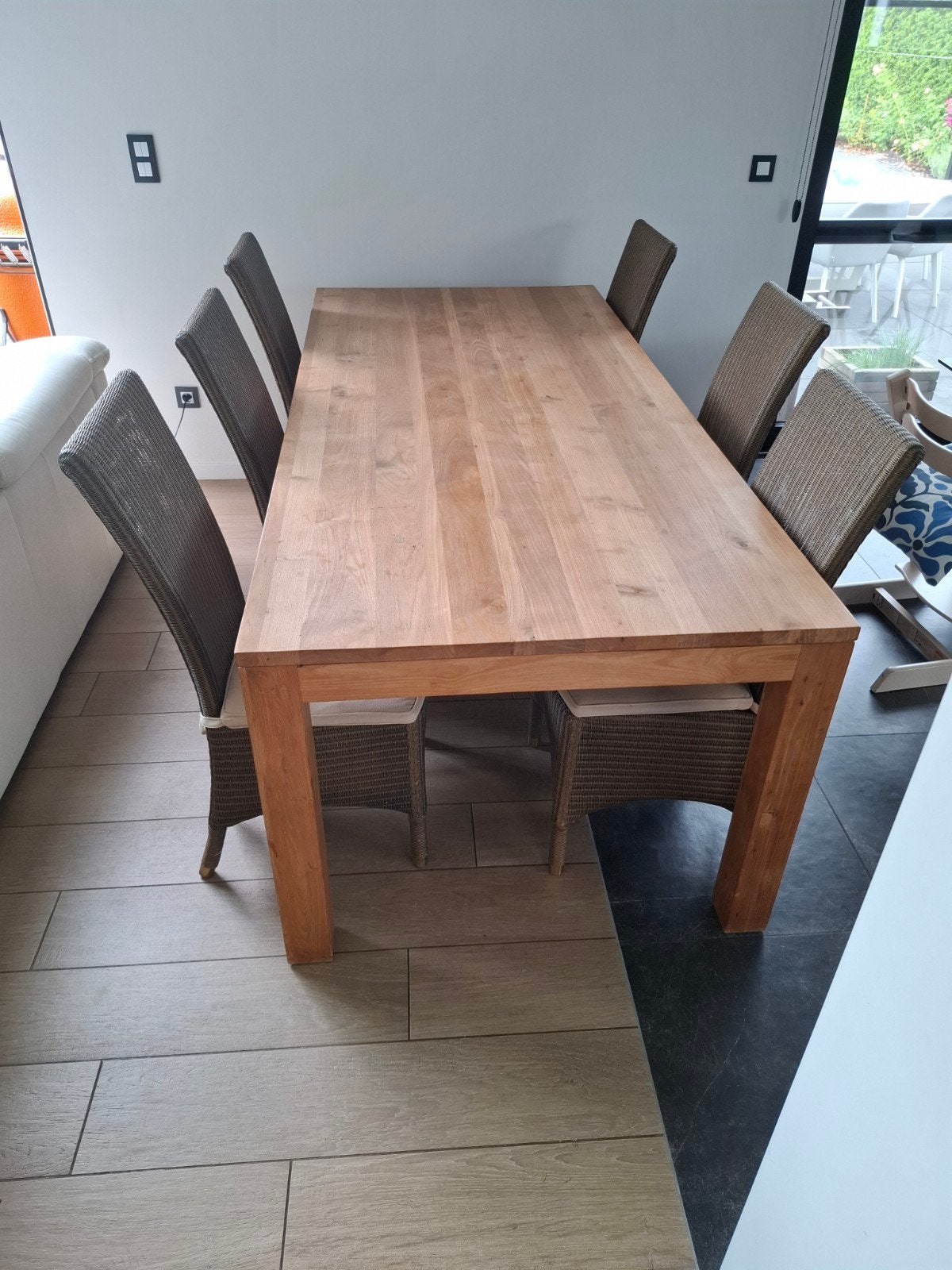 teak tafel eerste keuze plus 6 stoelen, Ophalen, Zo goed als nieuw, 4 tot 6 stoelen