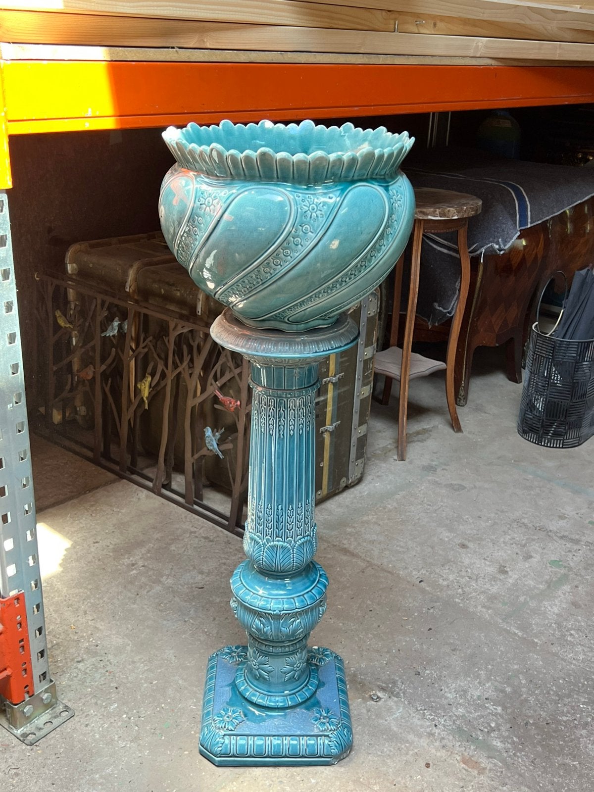 Antieke Burmantofts Faience Jardinière met Zuil, Enlèvement, Utilisé