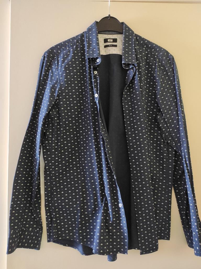 Hemd donkerblauw, wit, WE, maat L, Vêtements | Hommes, Chemises, Tour de cou 41/42 (L), WE, Enlèvement, Porté