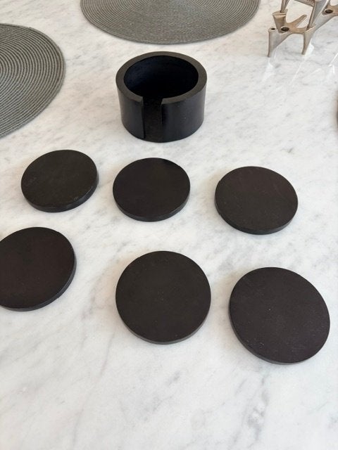 Onderzetter in teakhout, Antiek en Kunst, Ophalen of Verzenden, Zwart, Glas