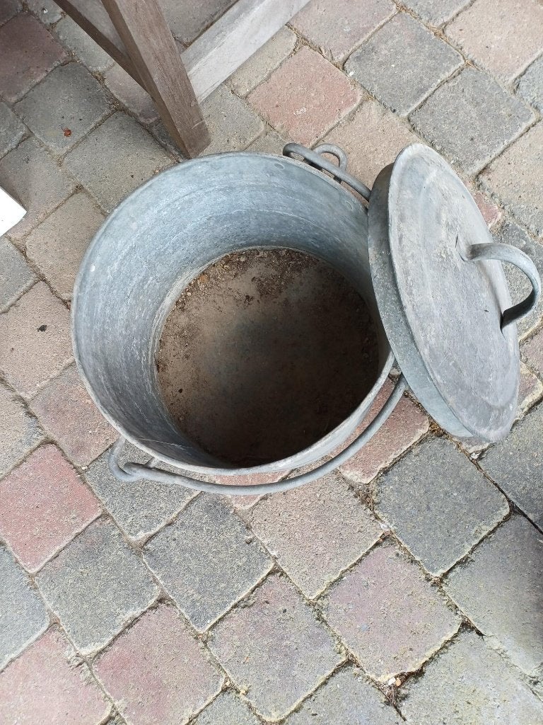 Oude zinken ketel met deksel en draagbeugel – brocante, Ophalen