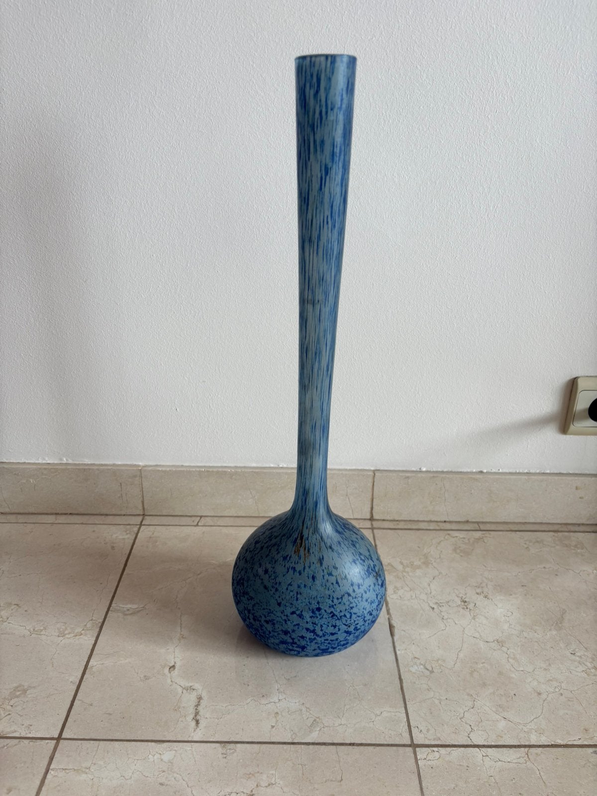 Soliflore vaas in blauw gespikkeld geblazen glas,, Ophalen, Zo goed als nieuw, Blauw, Glas