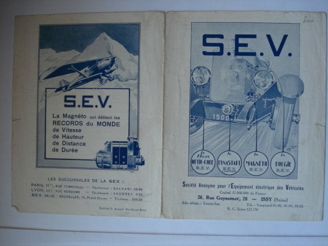SEV S.E.V. Magnéto 1926 Brochure Catalogue Prospekt, Envoi, Utilisé, Peugeot