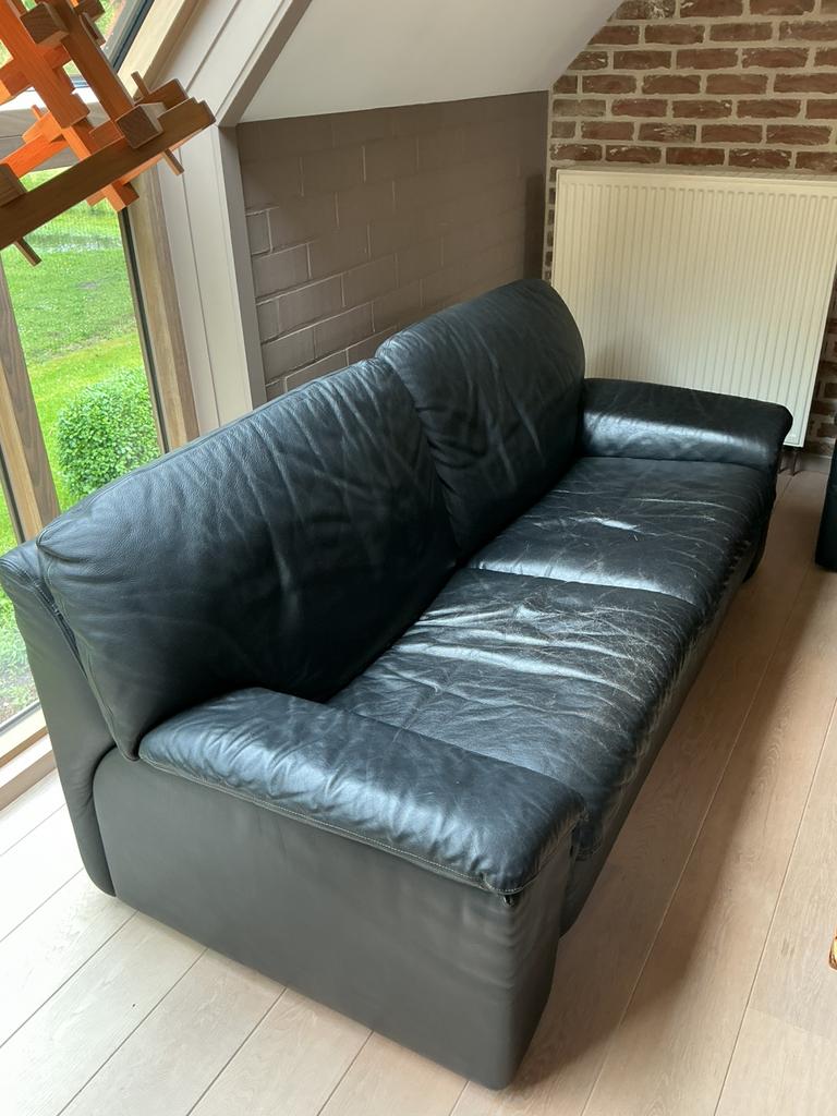Lederen salon, zwart, 1 zit, 2 zit , 3 zit., Ophalen, Gebruikt