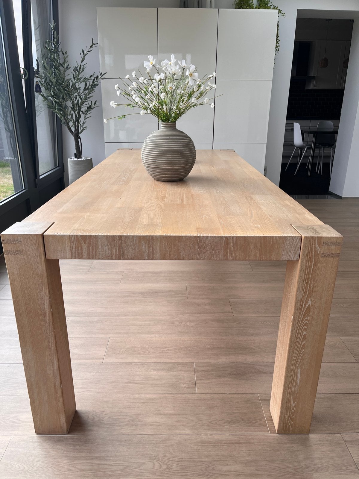 Eettafel in licht hout 100x 230cm, Ophalen, Gebruikt, 200 cm of meer, 50 tot 100 cm