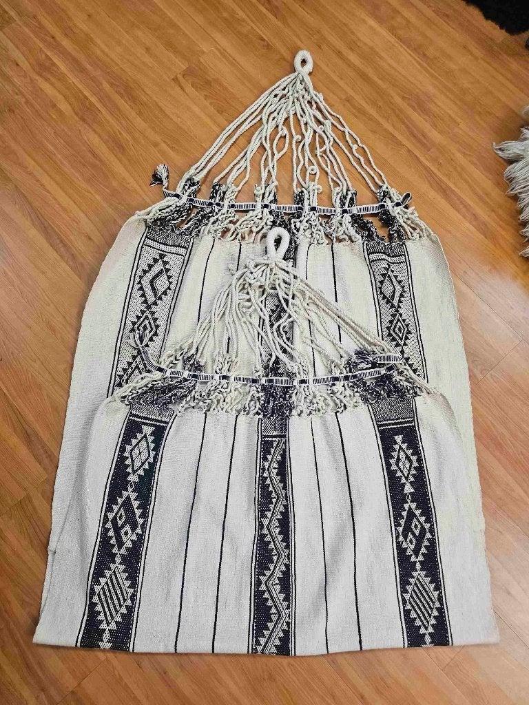 Hangmat zwart-ecru 270/110 cm, Tuin en Terras, Ophalen of Verzenden, Gebruikt