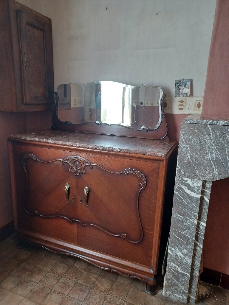 armoire ancienne avec plateau en marbre et miroir, Antiquités & Art, Enlèvement