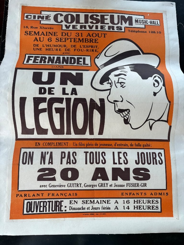 Affiche ciné Fernandel entoilée, Collections, Enlèvement ou Envoi, Comme neuf