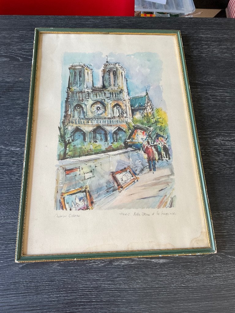 Aquarel Marius Girard Parijs Notre-Dame et les bouquinistes, Antiek en Kunst, Ophalen of Verzenden
