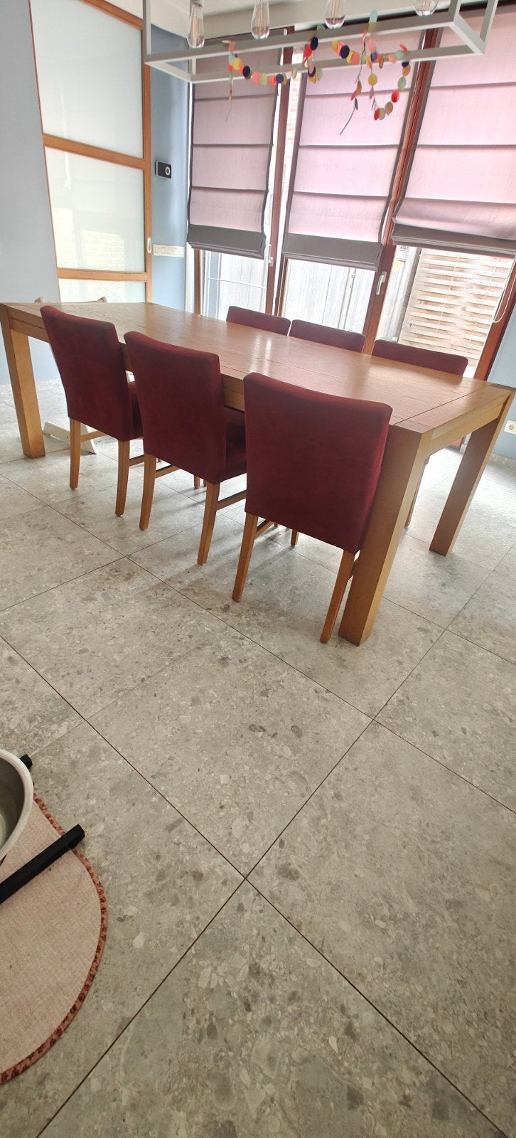 Stevige eettafel met 6 stoelen – 225 x 99 cm, Huis en Inrichting, Ophalen, 200 cm of meer, 50 tot 100 cm, Vijf personen of meer