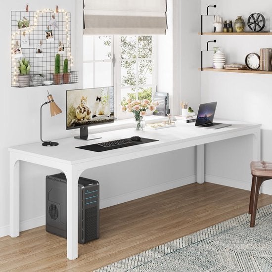 Dubbel Lang Bureau - Computertafel -  200 x 70 x 75 cm - Wit, Huis en Inrichting, Ophalen, Nieuw, Overige merken, Computerbureau