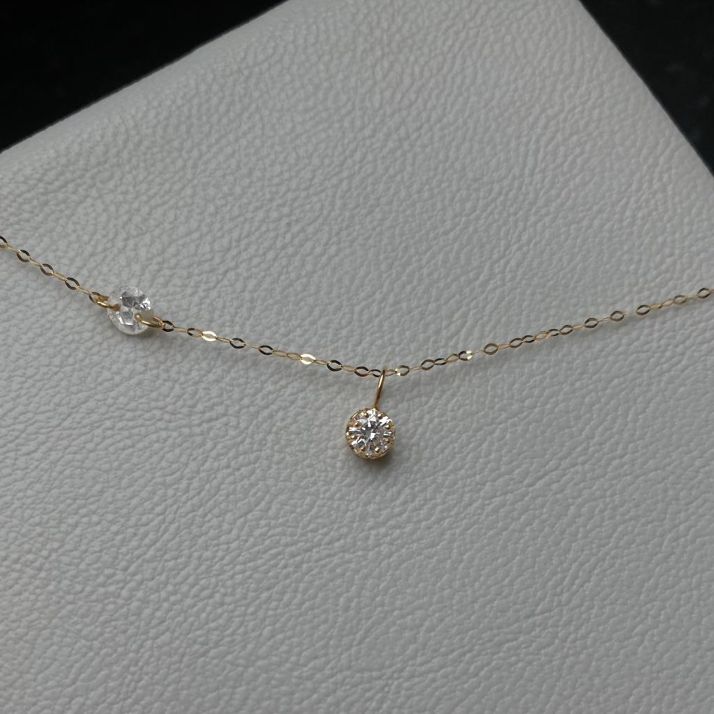 18K geel goud solitaire diamant ketting minimalist, Handtassen en Accessoires, Kettingen, Zo goed als nieuw, Goud, Wit, Met edelsteen