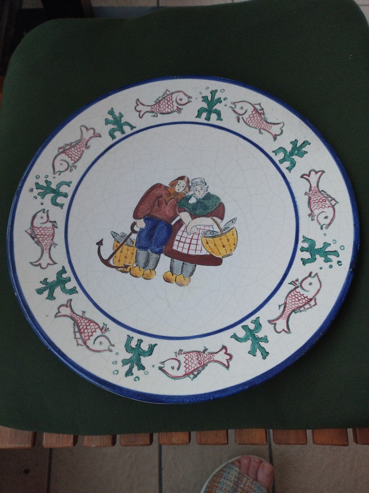 Groot bord van Studio DArt Nieuport, vissersbord, keramiek, Antiek en Kunst, Ophalen