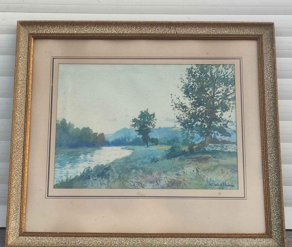 aquarelle paysage signe xavier wurth, Antiquités & Art, Enlèvement ou Envoi, Aquarelle, Paysage