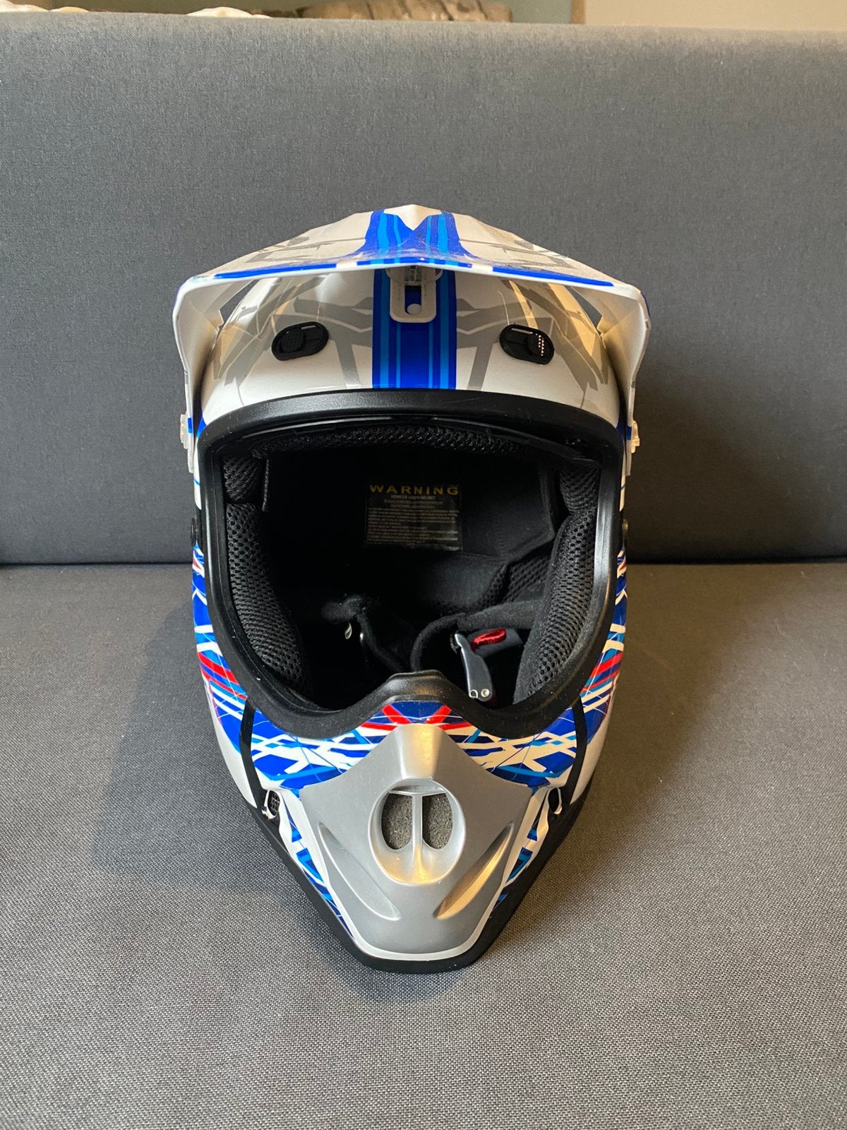 Helm blauw wit. Merk is madhead, lucas designs, Motoren, Kleding | Motorhelmen, Kinderen, Offroadhelm, S, Tweedehands